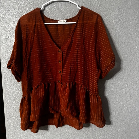 Blu Pepper Rust Pinstriped Peplum Blouse – Size L - Picture 2 of 3